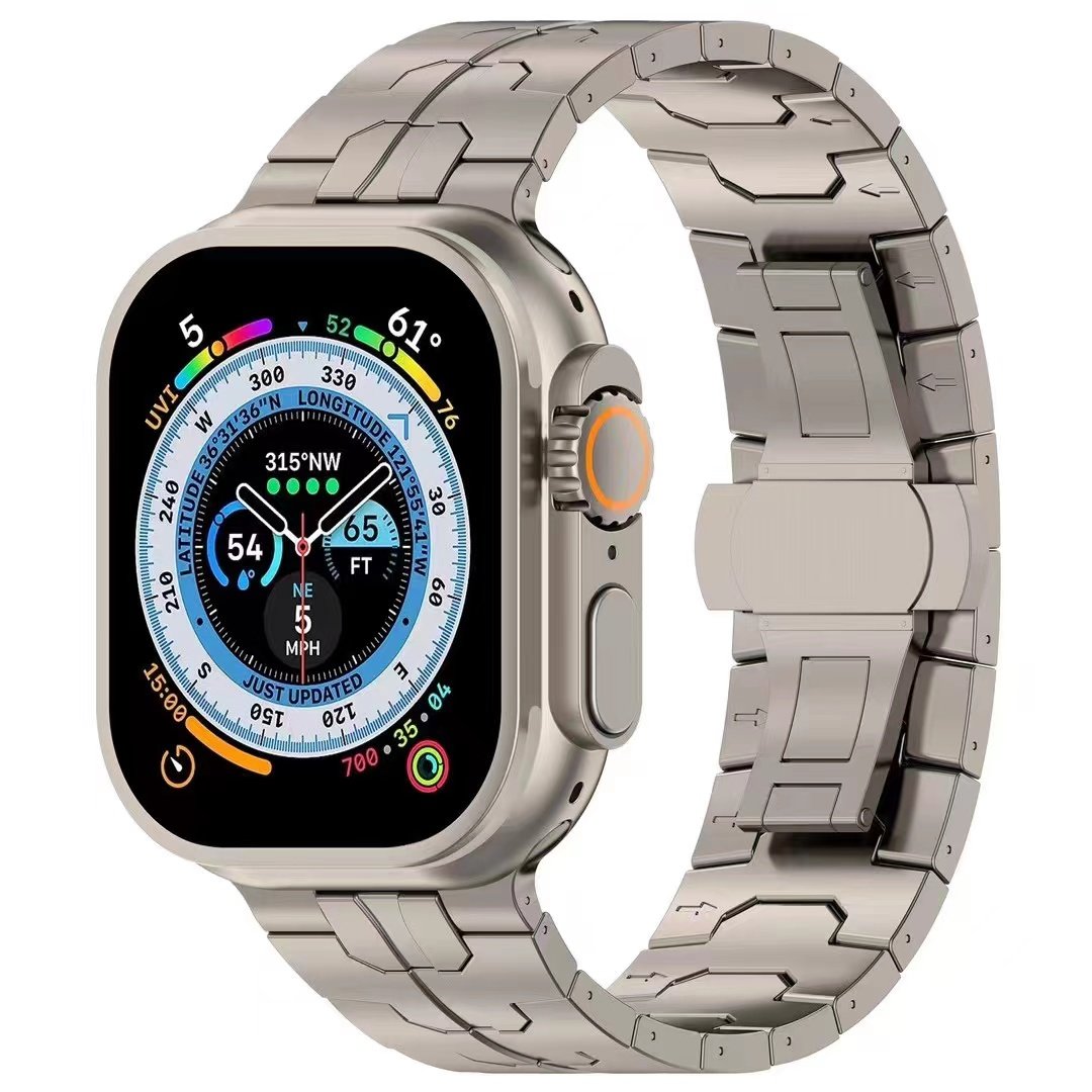 适用AppleWatch Ultra2表带钢铁侠纯钛合金苹果S8表带ultra2钛金属49mm高级蝴蝶扣iwatch9/8/7/6/SE2表带45mm