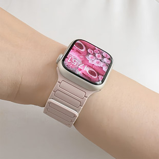 张婧仪同款适用苹果S11/10手表iwatch9表带applewatch8磁吸S7硅胶S8秋冬Ultra2/3男SE运动7S6创意iphonewatch