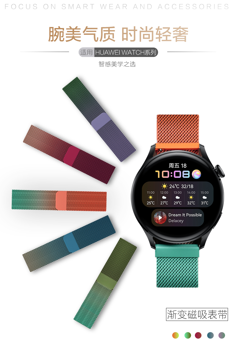适用华为渐变米兰尼斯小米表带
