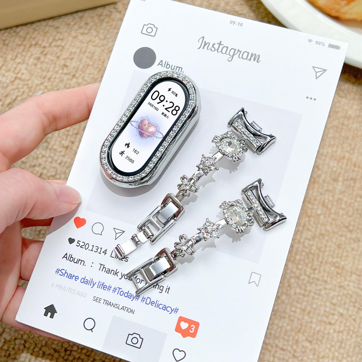 花钻kt猫细闪适用于小米手环10表带小米手环9NFC高级表带9pro腕带红米watch6/5表带可爱小香风手表链时