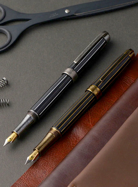 Laban/劳彭Antique'II古典系列条纹钢笔复古文艺黄铜钢笔练字书写