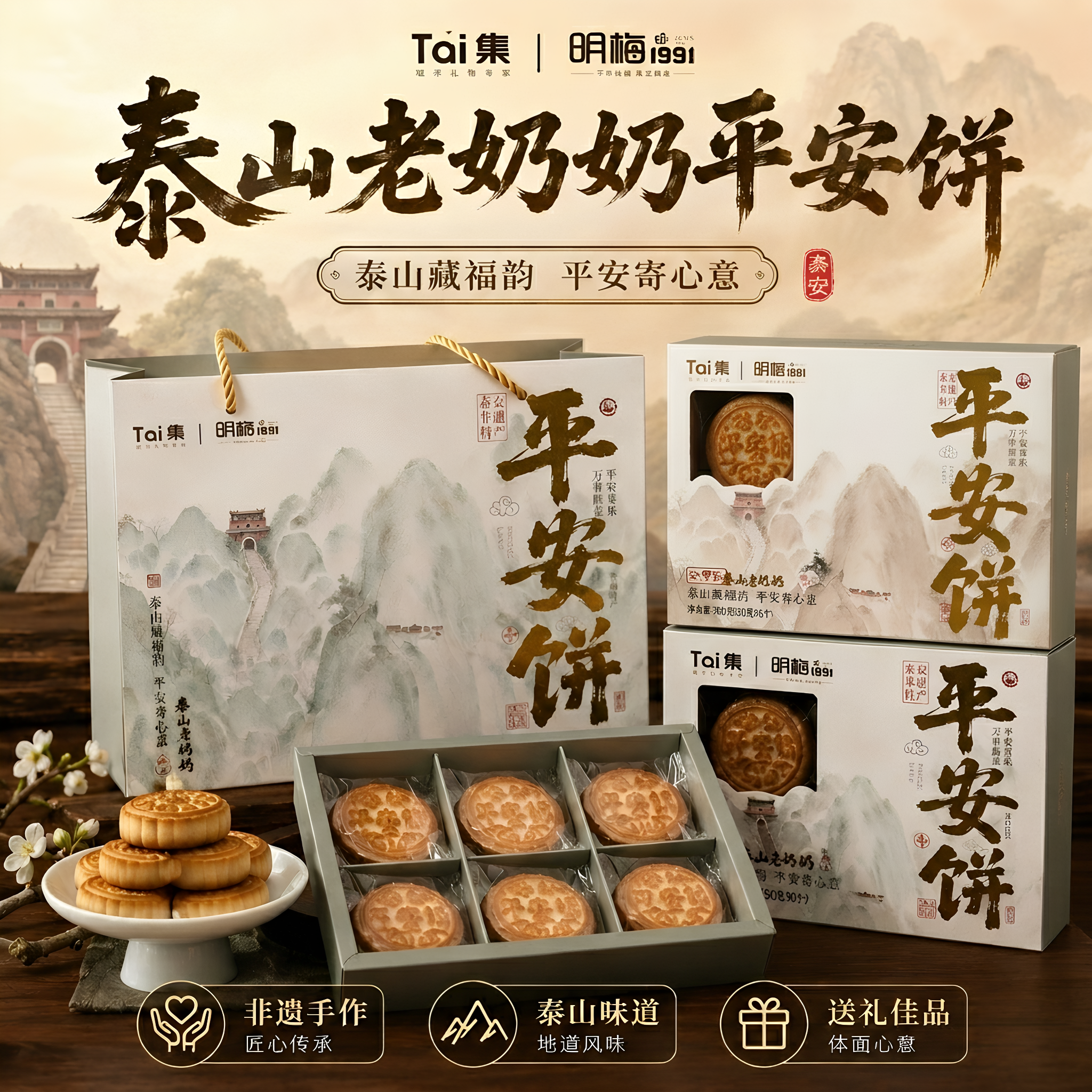 山东泰安特产泰山老奶奶平安饼伴手礼送长辈领导下午茶点心礼盒装