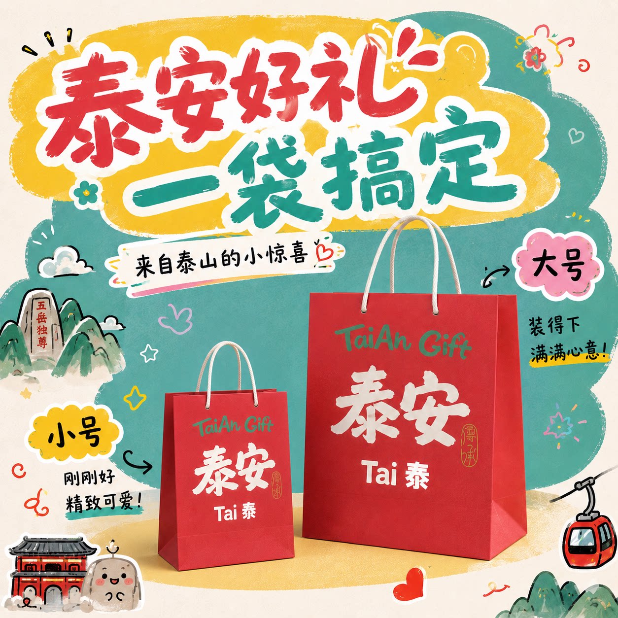 Tai集手提袋礼品袋泰山文创周边痛包牛皮纸购物袋