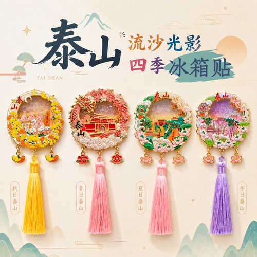 泰山文创四季冰箱贴流沙磁吸款冰箱贴旅游纪念伴手礼送朋友佳品