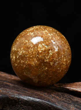 人造金箔散珠金色蜜蜡树脂合成圆珠6-8-10-12毫米DIY珠子散珠单珠