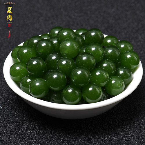 和田碧玉散珠子菠菜绿翡翠玉diy