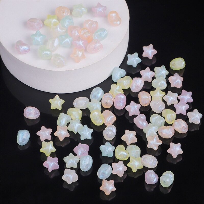 幻彩亚克力彩色五角星桃心串珠手工手链项链饰品耳环配件材料