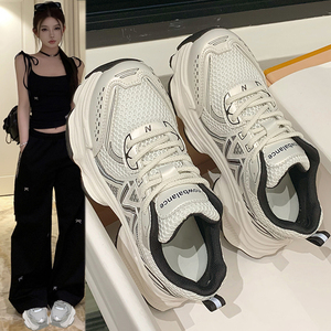 巴黎老爹鞋女2024新款夏季薄款厚底增高休闲运动鞋网面透气跑步鞋