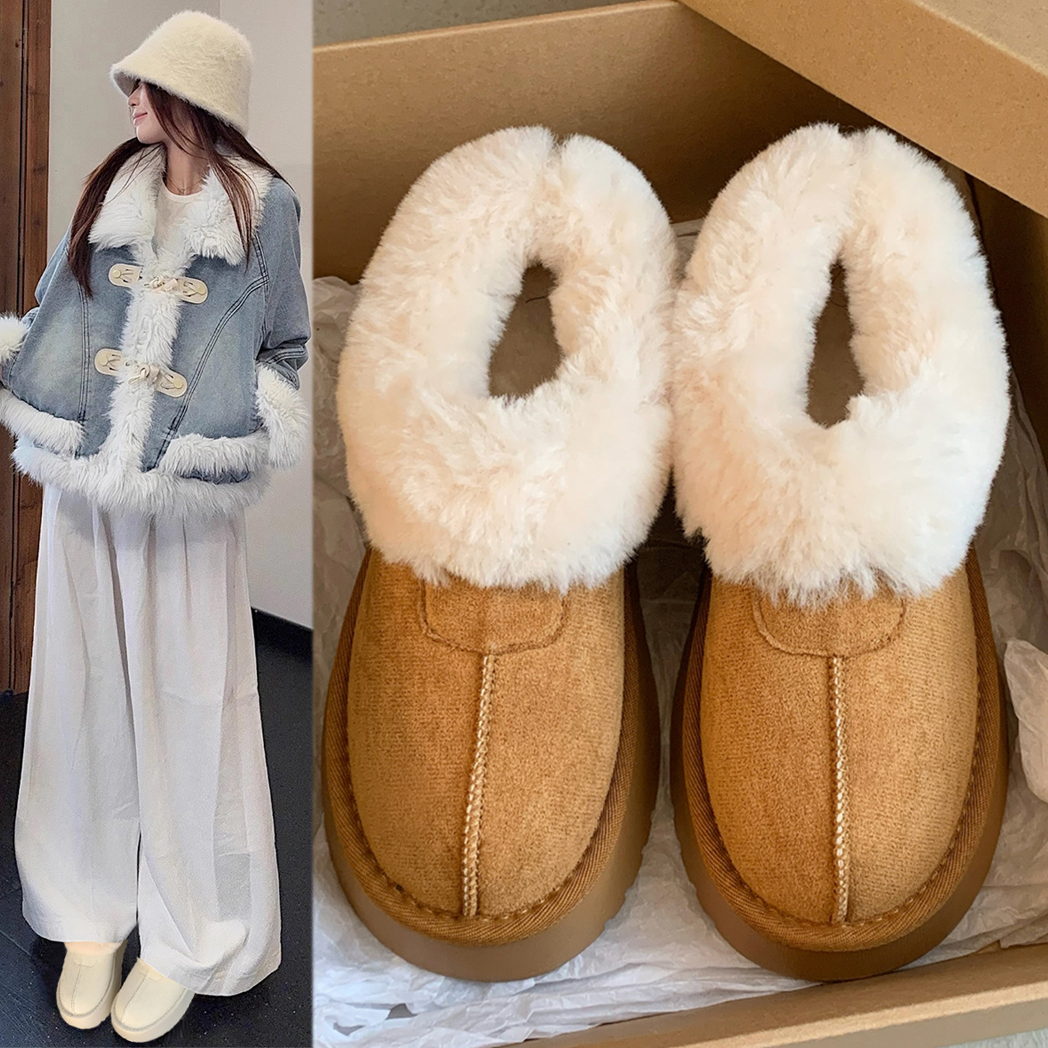 加绒加厚保暖厚底雪地靴面包棉鞋