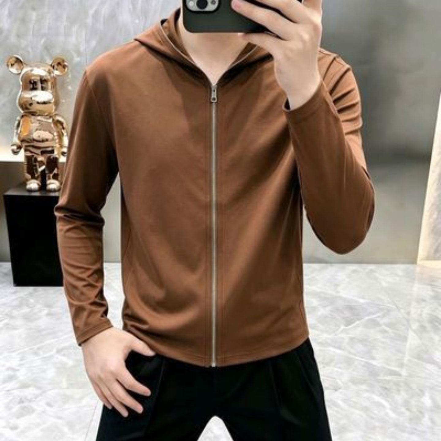 谦众纯色高档拉链连帽卫衣男款2026新款春秋薄款外套点击率男装a7