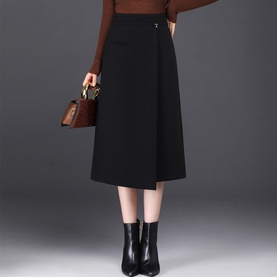 a字半身裙女秋冬季2025新款高腰包臀裙中长款气质直筒开叉一步裙
