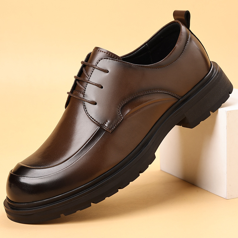 劲步男鞋皮鞋男商务正装休闲英伦风结婚新郎西装男士棕色低帮软底