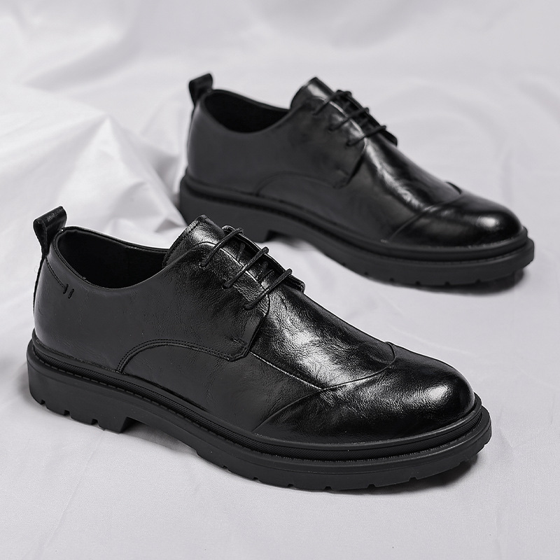 劲步男鞋2025手抓纹皮鞋工作商务正装英伦风男士休闲新郎结婚舒适