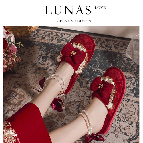 LUNA'S L.包头.新婚拖鞋结婚喜庆红色情侣晨袍一对春夏季 | 连理