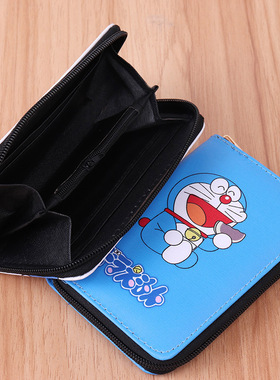 新款卡通可爱哆啦A梦拉链pu女童儿童精致短款竖款印花钱包