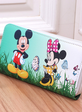 卡通可爱米奇米妮多卡位儿童男童女童女士百元钞平方长款拉链钱包