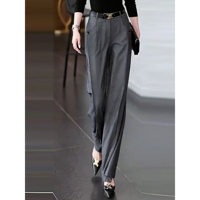高级灰窄版西装直筒裤女2025春秋季新款高腰宽松休闲显瘦阔腿裤子