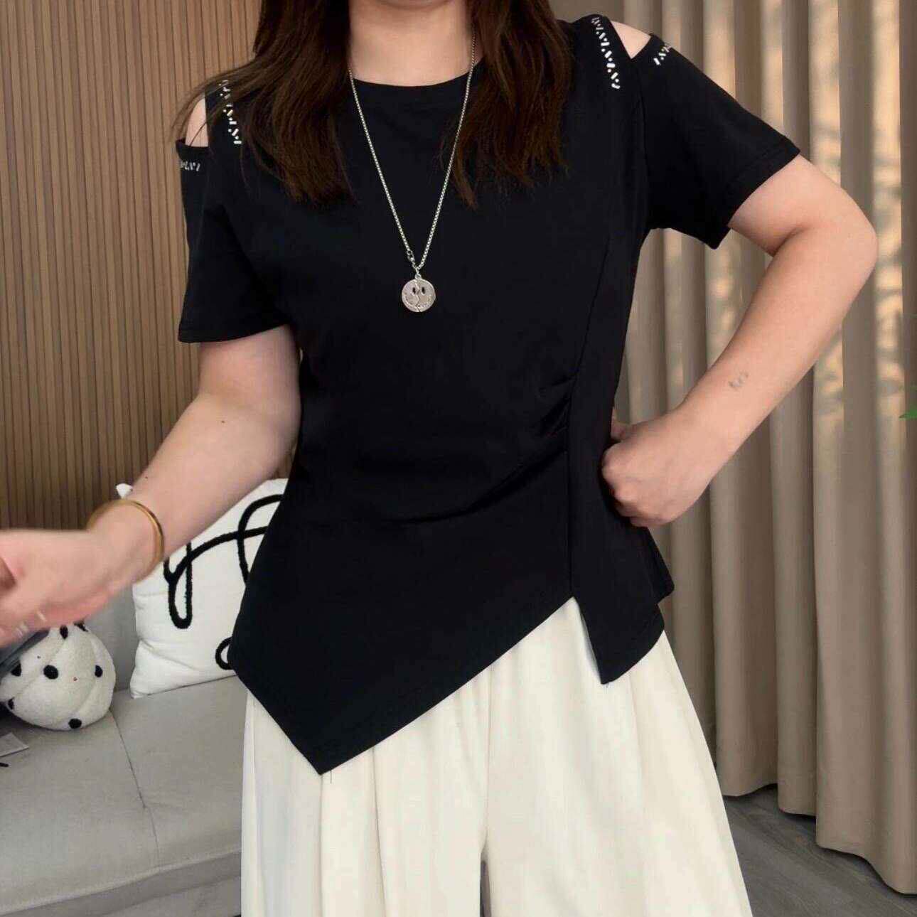 @聚光点女装2026夏季新款微胖大码T恤女士露肩显瘦短袖宽松上衣a7