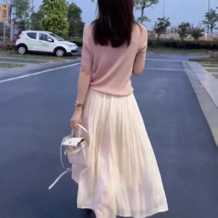 点击率杏色流光半身裙女2026夏季百搭裙高腰垂感显瘦网纱裙夏日a1