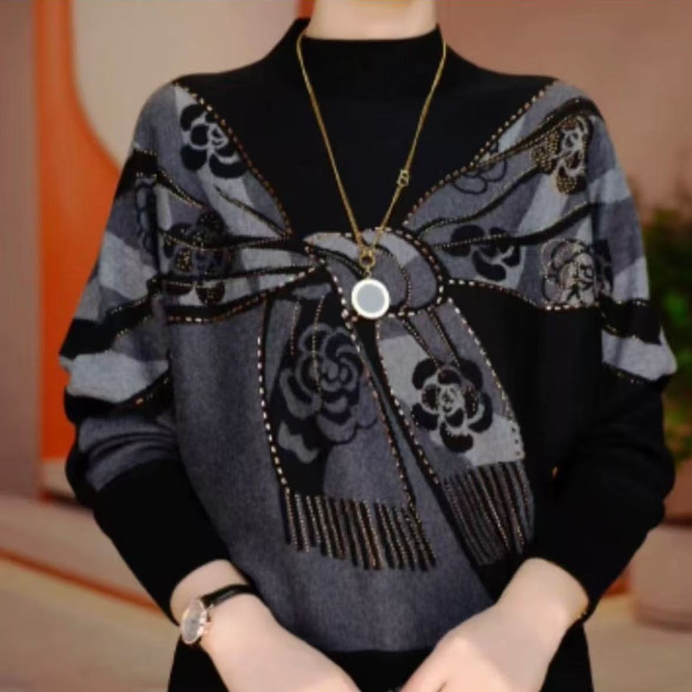 南海区启鲜陶商贸行时尚设计款拼色秋冬新款宽松显瘦减龄打底a81