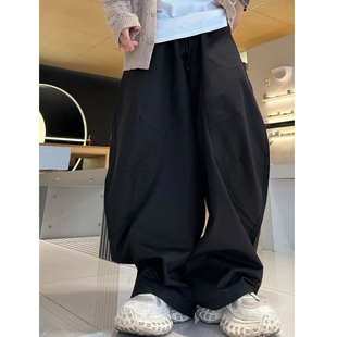 新款 男秋季 纯色百搭阔版 松紧腰时尚 美式 阔腿裤 休闲宽松纯色休闲裤