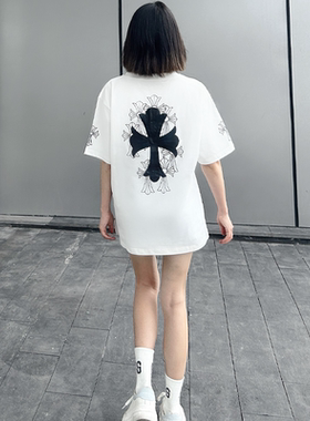 ESSENTIALSKKK2024年夏季短袖t恤女刺绣宽松贴皮十字架上衣潮