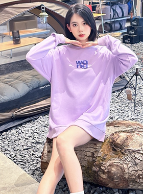 ESSENTIALS（特价清仓）2024年秋冬香芋紫加绒卫衣女宽松圆领上衣