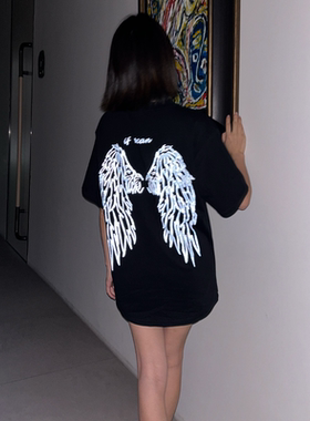 ESSENTIALSKKK2024年夏季新款短袖女反光翅膀宽松圆领t恤上衣潮