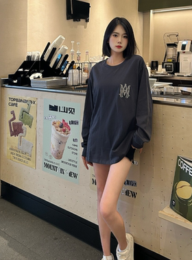 ESSENTIALS（特价清仓）2024年新款灰色长袖t恤女宽松刺绣上衣