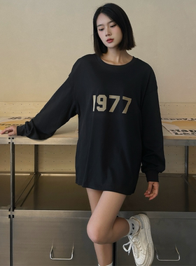 ESSENTIALS新款1977长袖t恤女美式宽松植绒字母宽松复线潮牌情侣