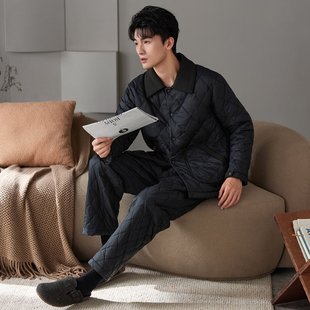 妮可雅时尚高级感夹棉睡衣男冬季加绒加厚羽绒布男士青年家居服