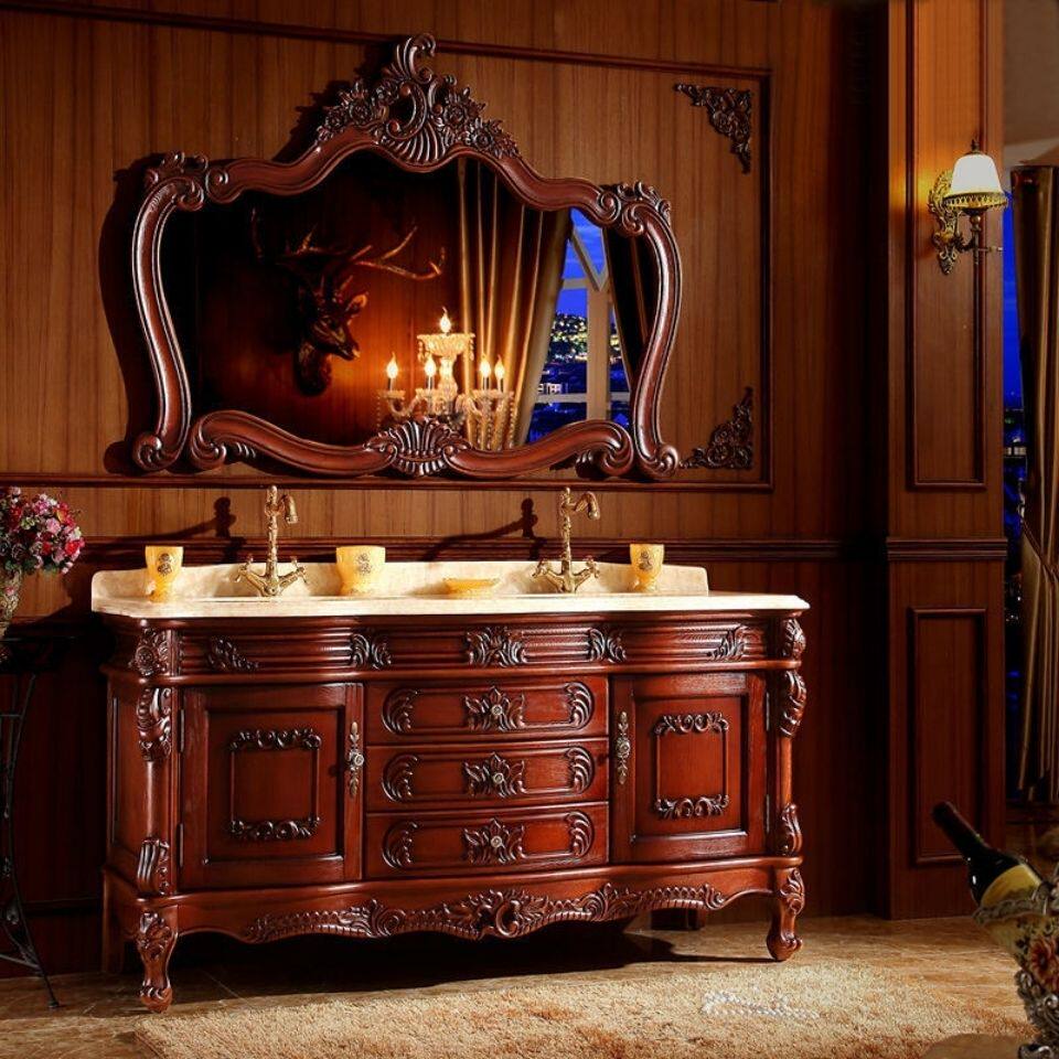 2024新品定制欧式红橡木浴室柜实木卫浴柜洗脸盆双盆洗漱台大户型