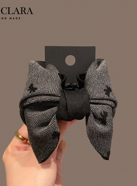 韩系灰色蝴蝶结抓夹女新款高级感马尾夹后脑勺半扎发鲨鱼夹发饰