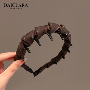 韩国复古格纹波浪齿梳发箍女款 高颅顶洗脸压发捆日常外戴发卡头箍