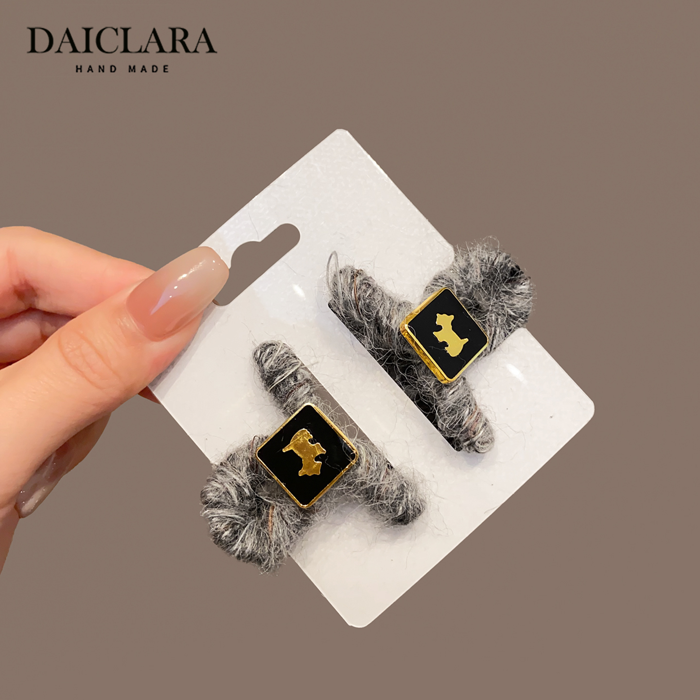 灰色毛绒小狗刘海抓夹高级感轻奢百搭小号半扎鲨鱼夹气质发饰女