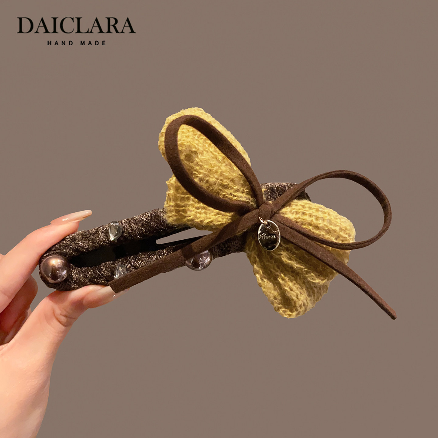 复古黄色针织蝴蝶结大号鸭嘴夹子发夹女后脑勺新款高级感盘发抓夹,饰品/流行首饰/时尚饰品新,发饰,淘宝优惠券,粉丝福利购,淘宝优惠卷