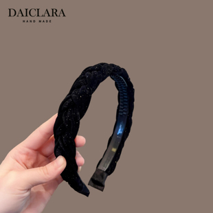 韩版高级感满天星细闪发箍法式复古麻花编织黑色气质发卡发饰