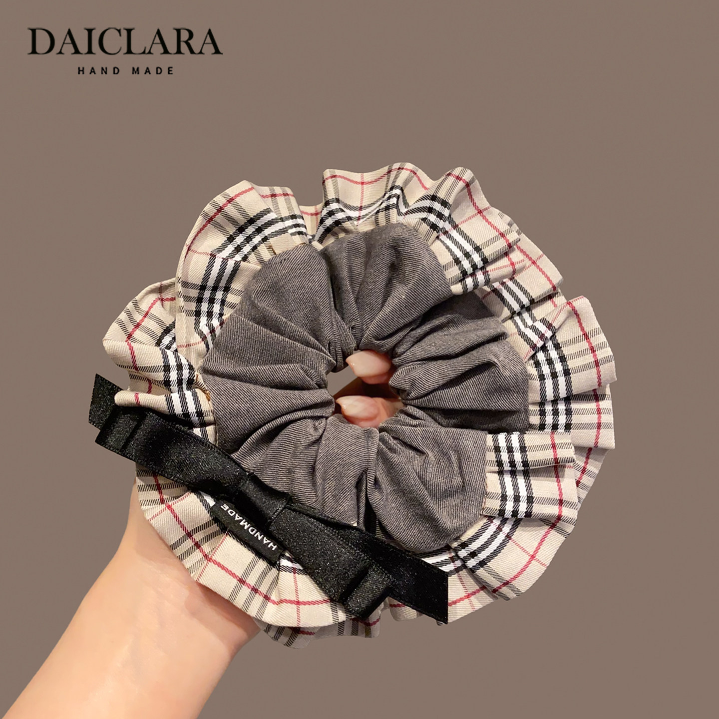 韩系格纹花边蝴蝶结大肠发圈高级感大号头绳扎低马尾皮筋耐用发绳,饰品/流行首饰/时尚饰品新,发饰,淘宝优惠券,粉丝福利购,淘宝优惠卷