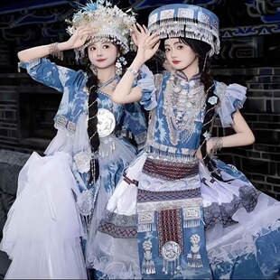 出租苗苗族少女扎染服装少数民族苗疆土家族民族服饰套装摄影旅拍