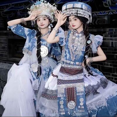 苗族少女扎染服装套装