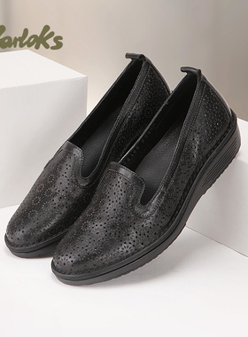 Yarloks/雅乐士女士真皮浅口单鞋一脚蹬镂空透气平底凉鞋 232105