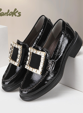 Yarloks/雅乐士女士漆皮粗跟小皮鞋英伦爵士风乐福鞋单鞋 2322207