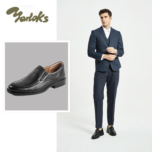 新款一脚套随便黑色商务休闲鞋