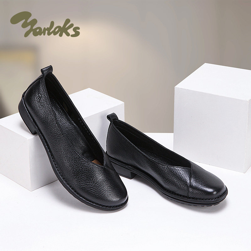 Yarloks/雅乐士女士皮鞋妈妈鞋女低跟浅口一脚蹬通勤鞋 2222403