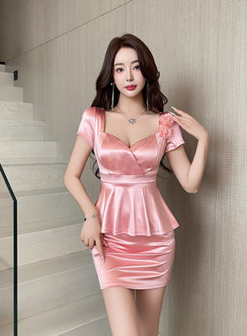 性感连衣裙女新款夜总店夏季显瘦遮肚子夜场上班足浴技师工作服女