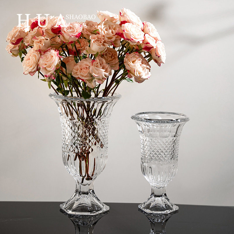法式复古轻奢浮雕餐桌透明高脚水晶玻璃花瓶鲜花插仿真花花器摆件,鲜花速递/花卉仿真/绿植园艺,花瓶,淘宝优惠券,粉丝福利购,淘宝优惠卷