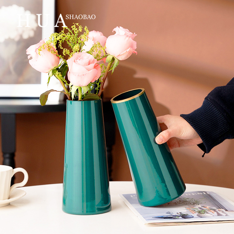 创意北欧轻奢玻璃花瓶透明描金