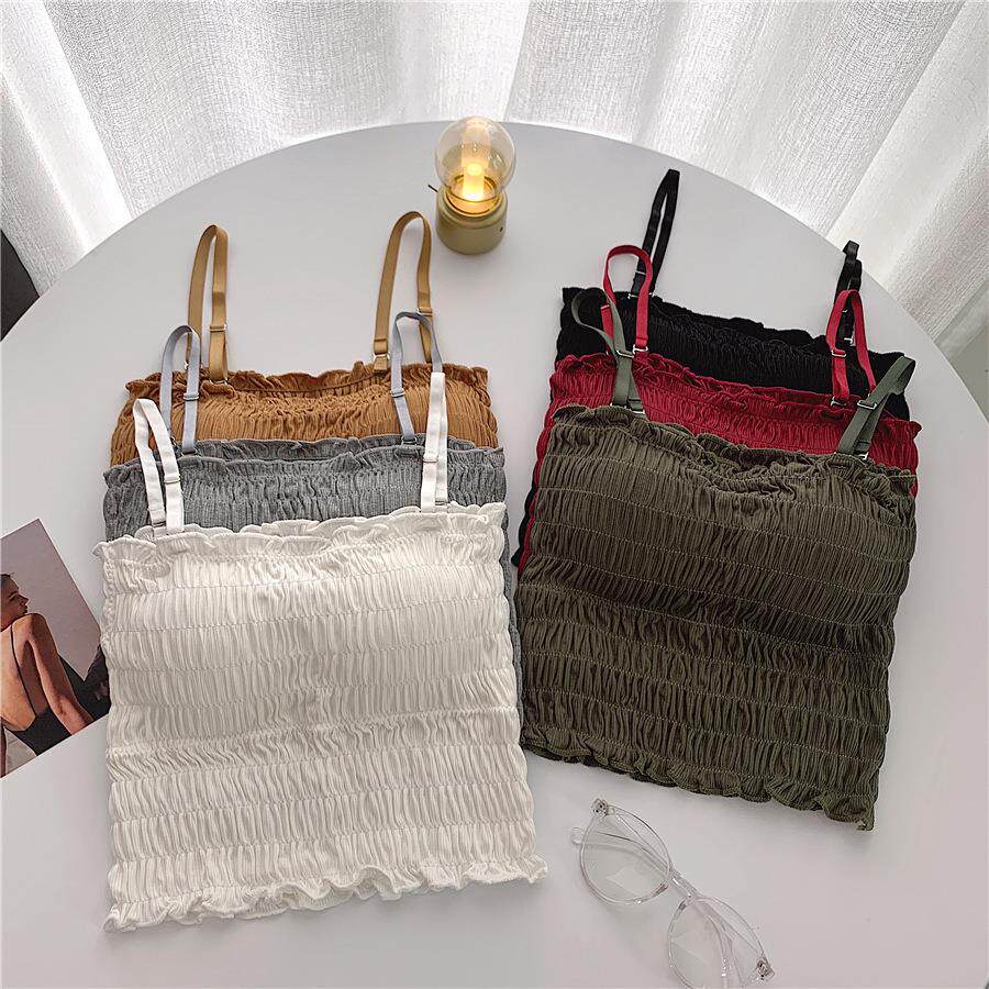 褶皱抹胸内衣女聚拢带胸垫打底防走光内搭吊带透气背心式裹胸