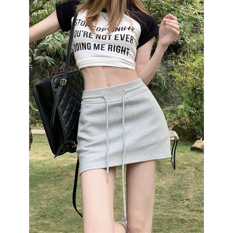 运动抽绳半身裙女夏季新款韩版学生辣妹显短款包臀裙裤外贸