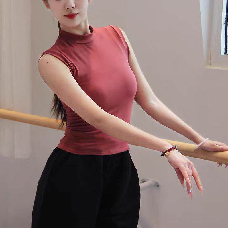 现代舞蹈练功服装无袖背心中国古典形体舞训练基训服T恤高领上衣